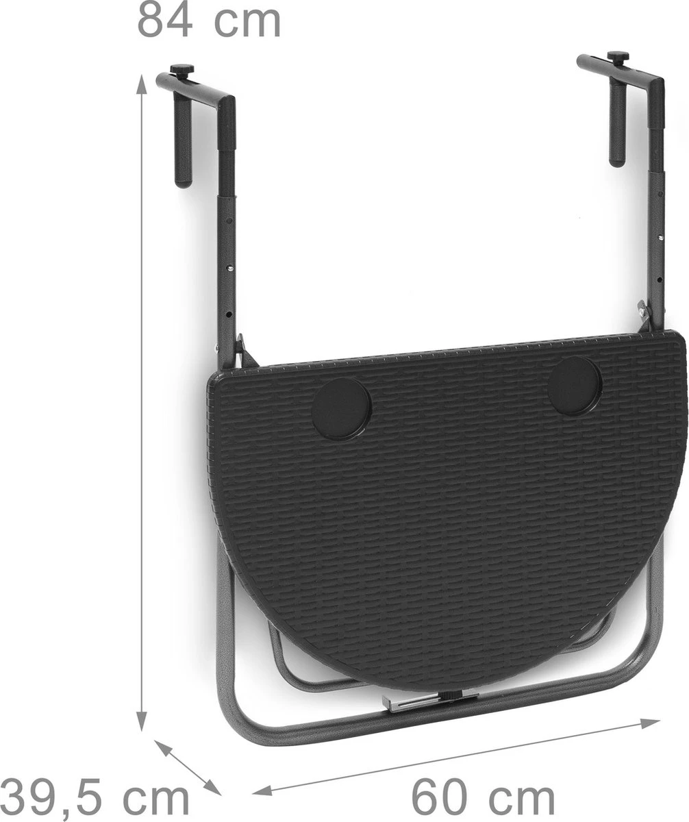 Relaxdays Balkontafel Inklapbaar, Balkon Tafel Rotan, Hangtafel Reling - Zwart 7 Relaxdays Balkontafel Inklapbaar, Balkon Tafel Rotan, Hangtafel Reling - Zwart - Afbeelding 7