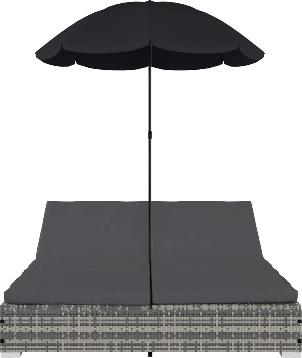 Prolenta Premium - Loungebed Met Parasol Poly Rattan Grijs 3 Prolenta Premium - Loungebed Met Parasol Poly Rattan Grijs - Afbeelding 3
