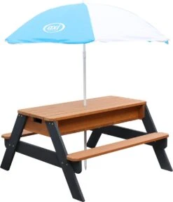 AXI Nick Zand & Water Picknicktafel In Antraciet/Bruin - Parasol Blauw/Wit - Picknick Tafel Voor Kinderen Van Hout -Optimaal Tuinmeubel Winkel 1031x1200