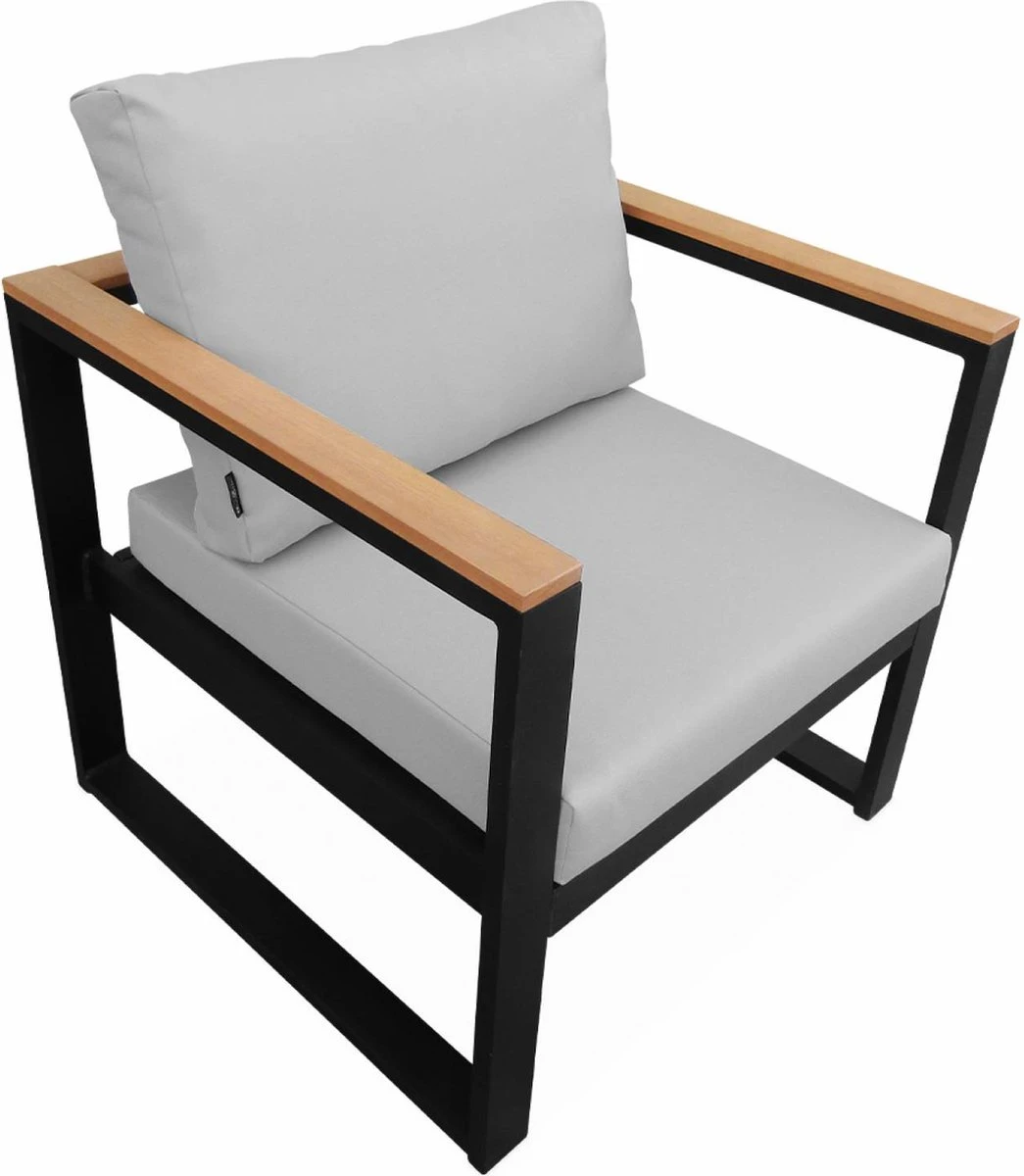 Loungeset 5 Plaatsen Van Aluminium En Eucalyptus – NAZCA – Antraciet Structuur, Lichtgrijs Kussens 6 Loungeset 5 Plaatsen Van Aluminium En Eucalyptus – NAZCA – Antraciet Structuur, Lichtgrijs Kussens - Afbeelding 6