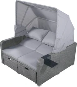 Polyrattan Patio Rieten Meubels Set Voor 2 Personen-Outdoor Rattan Sofa Set Met Intrekbare Luifel-lounge Bank-PE Rotan Loveseat Voor Achtertuin Veranda Tuin Zwembad Balkon-grijs -Optimaal Tuinmeubel Winkel 1067x1200