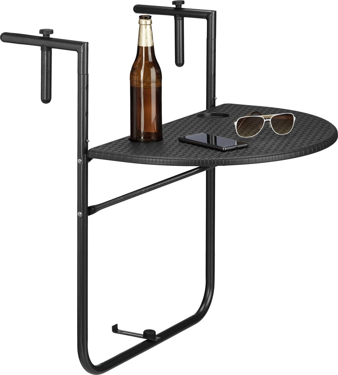 Relaxdays Balkontafel Inklapbaar, Balkon Tafel Rotan, Hangtafel Reling - Zwart 8 Relaxdays Balkontafel Inklapbaar, Balkon Tafel Rotan, Hangtafel Reling - Zwart - Afbeelding 8