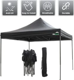 MaxxGarden Easy-up Partytent - 3x3m - Standaard - Waterdicht - Opvouwbaar - Inclusief Draagtas - Zwart -Optimaal Tuinmeubel Winkel 1109x1200