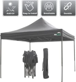 MaxxGarden Easy-up Partytent - 3x3m - Standaard - Waterdicht - Opvouwbaar - Inclusief Draagtas - Antraciet -Optimaal Tuinmeubel Winkel 1115x1200 3