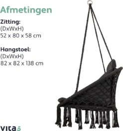 Vita5 Macramé Hangstoel - Voor Binnen En Buiten - Zonder Standaard - Incl. Kussen, Boekenvak En Beschermhoes - Tot 150kg - Zwart 19 Vita5 Macramé Hangstoel - Voor Binnen En Buiten - Zonder Standaard - Incl. Kussen, Boekenvak En Beschermhoes - Tot 150kg - Zwart -Optimaal Tuinmeubel Winkel 1124x1200