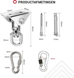 Ophangsysteem - Plafondhaak RVS - Ophanghaak TRX - Hangstoel Buiten - Hangstoel Binnen – Schommelstoel - Schommel - Bokszakken - RVS - 300kg -Optimaal Tuinmeubel Winkel 1137x1200