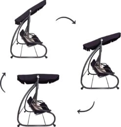 Springos Schommelbank | Linda-Schommel | 3-zits | Waterafstotend | Inclusief 2 Kussens | Verstelbare Luifel | 162 X 200 X 120 Cm | Zwart -Optimaal Tuinmeubel Winkel 1139x1200