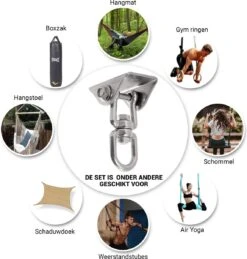 Ophangsysteem - Plafondhaak RVS - Ophanghaak TRX - Hangstoel Buiten - Hangstoel Binnen – Schommelstoel - Schommel - Bokszakken - RVS - 300kg -Optimaal Tuinmeubel Winkel 1146x1200