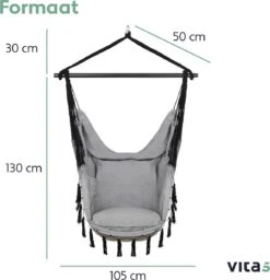 Vita5 XXL Hangstoel | Binnen&Buiten Hangnest | Incl. 2 Kussens En Boekenvak | Volwassenen&Kinderen | Hangmatstoel Tot 225kg | Grijs -Optimaal Tuinmeubel Winkel 1159x1200 1
