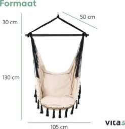 Vita5 XXL Hangstoel | Binnen&Buiten Hangnest | Incl. 2 Kussens En Boekenvak | Volwassenen&Kinderen | Hangmatstoel Tot 225kg | Beige -Optimaal Tuinmeubel Winkel 1159x1200