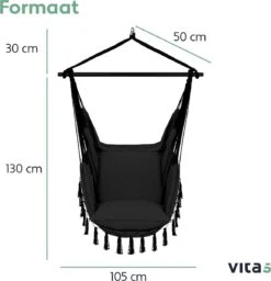 Vita5 XXL Hangstoel - Binnen&Buiten Hangnest - Incl. 2 Kussens En Boekenvak - Volwassenen&Kinderen - Hangmatstoel Tot 225kg - Zwart -Optimaal Tuinmeubel Winkel 1159x1200 3