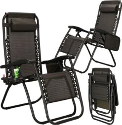 Springos Tuinstoel | Ligstoel | Opvouwbaar | Verstelbaar | Ergonomische Hoofdsteun | Bruin / Zwart -Optimaal Tuinmeubel Winkel 1166x1200