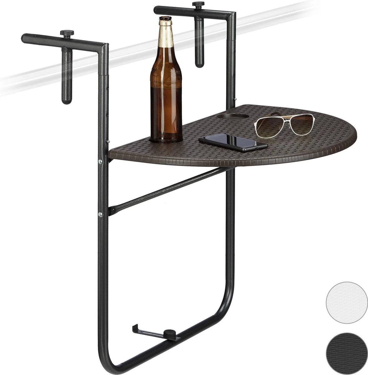 Relaxdays Balkontafel Inklapbaar, Balkon Tafel Rotan, Hangtafel Reling - Zwart 2 Relaxdays Balkontafel Inklapbaar, Balkon Tafel Rotan, Hangtafel Reling - Zwart - Afbeelding 2