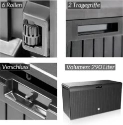 Prosperplast Opbergbox Met Deksel – Waterdicht Wielen 290 L -Antraciet -Optimaal Tuinmeubel Winkel 1182x1200