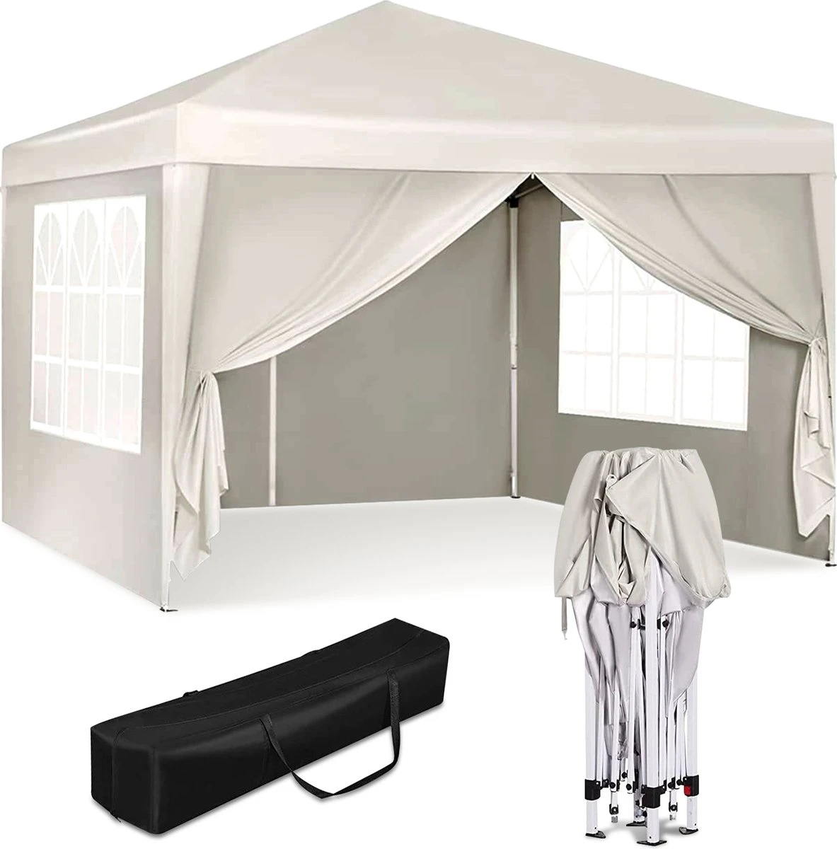 Waterdichte Partytent 3x3 Meter Opvouwbaar Met Zijwanden- Paviljoen Met Zijpanelen - Easy Up - Pop-up Tent Met Haringen, Touw En Anti Slip Poten 1 Waterdichte Partytent 3x3 Meter Opvouwbaar Met Zijwanden- Paviljoen Met Zijpanelen - Easy Up - Pop-up Tent Met Haringen, Touw En Anti Slip Poten