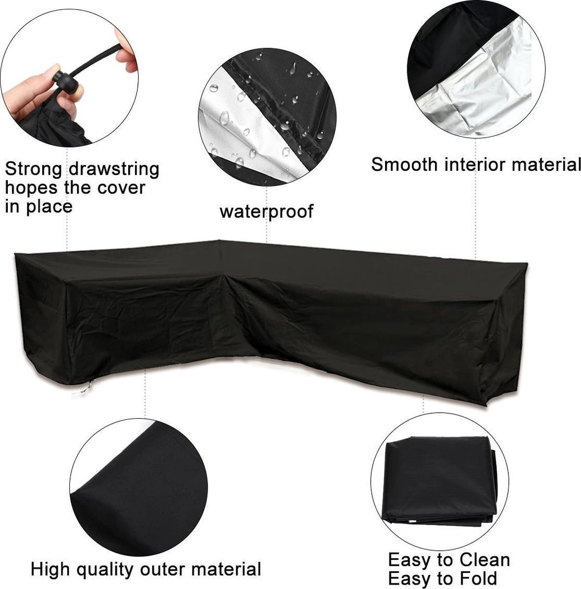 BOTC Tuinbank Beschermhoes - Beschermhoes Voor Hoekbank - Premium Tuinbank Beschermhoes - L-vorm - 300/98 X 300/98 X 70cm - Zwart 2 BOTC Tuinbank Beschermhoes - Beschermhoes Voor Hoekbank - Premium Tuinbank Beschermhoes - L-vorm - 300/98 X 300/98 X 70cm - Zwart - Afbeelding 2