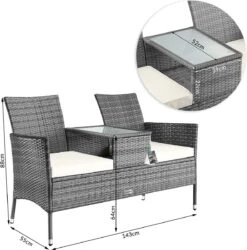 Casaria Polyrattan Tuinbank - Incl. Tafel & Kussens 7 Cm - Grijs -Optimaal Tuinmeubel Winkel 1185x1200 5