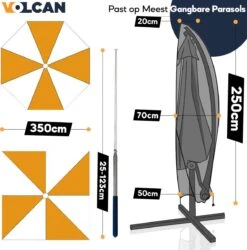 Volcan Parasolhoes Voor Zweefparasol - Tot 300cm - Waterdicht - Oxford 420D - Met Rits, Trekkoord En Stok - Zwart -Optimaal Tuinmeubel Winkel 1187x1200 1