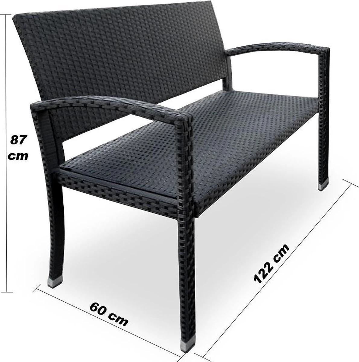 Casaria Polyrattan Tuinbank – 2 Zits UV-bestendig - Zwart 4 Casaria Polyrattan Tuinbank – 2 Zits UV-bestendig - Zwart - Afbeelding 4