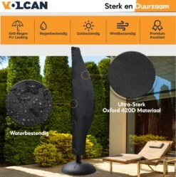 Volcan Parasolhoes Voor Zweefparasol - Tot 300cm - Waterdicht - Oxford 420D - Met Rits, Trekkoord En Stok - Zwart -Optimaal Tuinmeubel Winkel 1190x1200 4