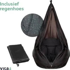 Vita5 Macramé Hangstoel - Voor Binnen En Buiten - Zonder Standaard - Incl. Kussen, Boekenvak En Beschermhoes - Tot 150kg - Zwart 20 Vita5 Macramé Hangstoel - Voor Binnen En Buiten - Zonder Standaard - Incl. Kussen, Boekenvak En Beschermhoes - Tot 150kg - Zwart -Optimaal Tuinmeubel Winkel 1194x1200