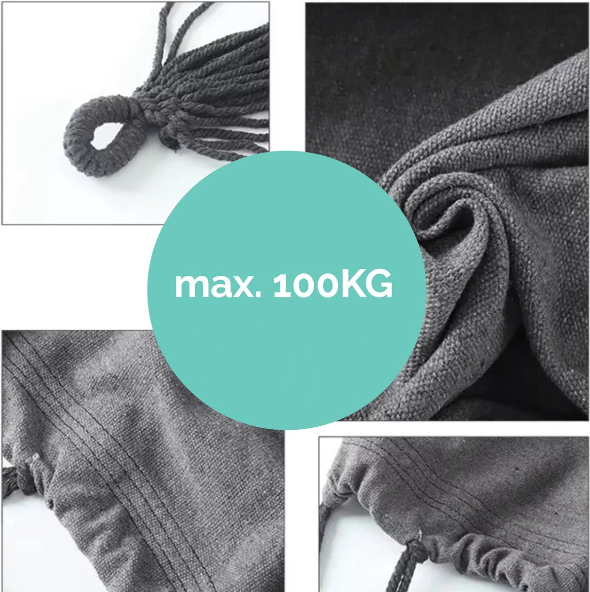 Hangmat Stoel - Hangstoel Voor Binnen Of Buiten - Incl. 2 Kussens - Zwart/Grijs Antraciet 2 Hangmat Stoel - Hangstoel Voor Binnen Of Buiten - Incl. 2 Kussens - Zwart/Grijs Antraciet - Afbeelding 2