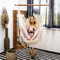 Springos Hangstoel | Binnen & Buiten | Met 2 Kussens | Boekenvak | Ook Voor Kinderen | Belastbaar Tot 150 Kg | Wit -Optimaal Tuinmeubel Winkel 1198x1200 1