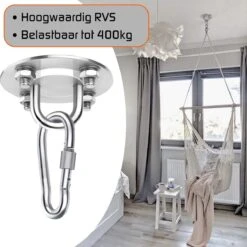 Plafondhaak – Voor Beton En Hout - Hangstoel – Hangmat – Bokszak – RVS – Binnen En Buiten – Ophangsysteem – Ophanghaak – 400KG -Optimaal Tuinmeubel Winkel 1199x1200