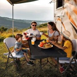 Lenx Klaptafel - Inklapbare Tafel - Opvouwbare Tuintafel - Vouwtafel - Inclusief Handvat En 2 Tafelkleden - 180x75x74cm - 6 Tot 8 Personen -Optimaal Tuinmeubel Winkel 1199x1200 3