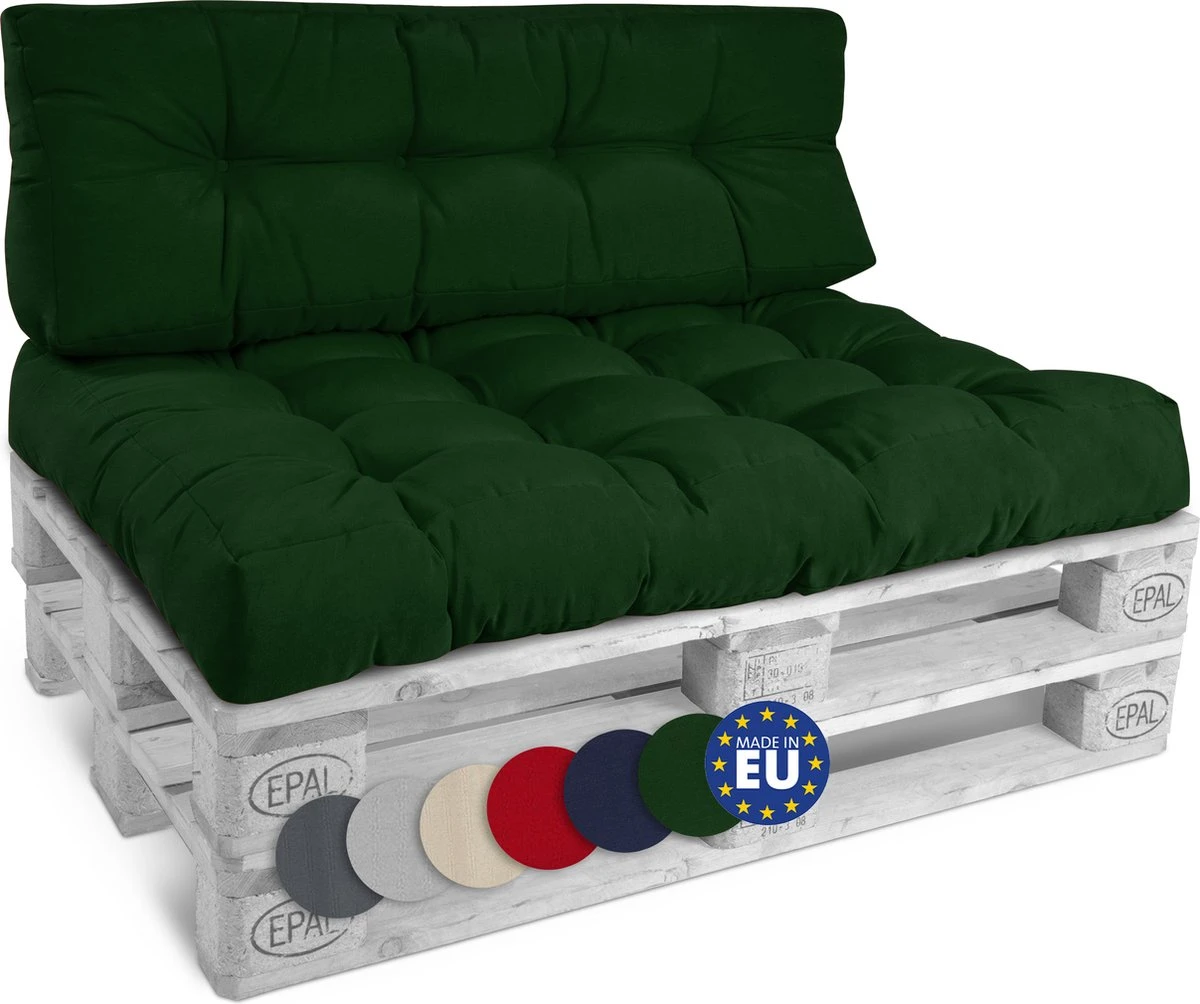 Beautissu Style – Palletkussen Set – 1x Zitkussen 120x80 Cm & 1x Rugkussen 120x40 Cm – Donker Groen 1 Beautissu Style – Palletkussen Set – 1x Zitkussen 120x80 Cm & 1x Rugkussen 120x40 Cm – Donker Groen