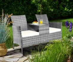 Casaria Polyrattan Tuinbank - Incl. Tafel & Kussens 7 Cm - Grijs -Optimaal Tuinmeubel Winkel 1200x1013 1