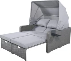 Polyrattan Patio Rieten Meubels Set Voor 2 Personen-Outdoor Rattan Sofa Set Met Intrekbare Luifel-lounge Bank-PE Rotan Loveseat Voor Achtertuin Veranda Tuin Zwembad Balkon-grijs -Optimaal Tuinmeubel Winkel 1200x1032