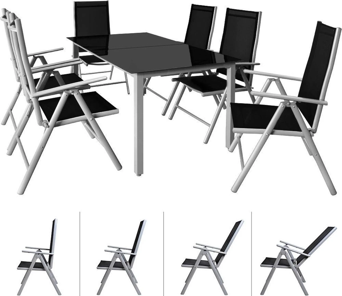 Casaria Alumunium Tuinset Bern - 6 Stoelen + 1 Tafel – Zilver 6 Casaria Alumunium Tuinset Bern - 6 Stoelen + 1 Tafel – Zilver - Afbeelding 6