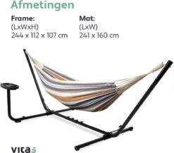 Vita5 Hangmat Met Standaard – 2 Persoons – Incl. Bekerhouder – 205kg Draaggewicht – Blauw/Wit/Bruin -Optimaal Tuinmeubel Winkel 1200x1056 1
