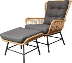 BUITEN Living Dex Wicker Loungestoel Tuin Incl. Wicker Voetenbank | Wicker + Aluminium | Bamboe Antraciet -Optimaal Tuinmeubel Winkel 1200x1056
