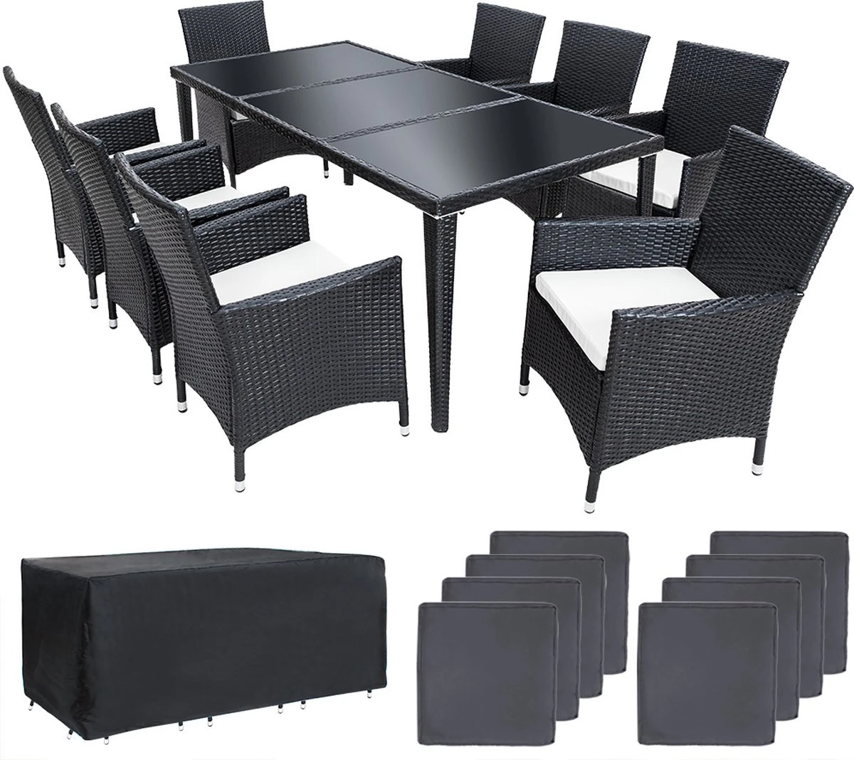 Tectake - Tuinmeubelset - 8 Persoons - Zwart 1 Tectake - Tuinmeubelset - 8 Persoons - Zwart
