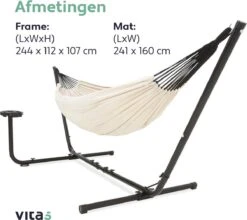 Vita5 Hangmat Met Standaard – 2 Persoons – Incl. Bekerhouder – 205kg Draaggewicht – Beige/Wit -Optimaal Tuinmeubel Winkel 1200x1068 4