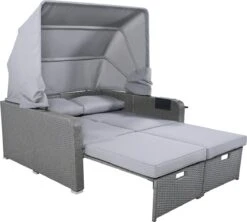 Polyrattan Patio Rieten Meubels Set Voor 2 Personen-Outdoor Rattan Sofa Set Met Intrekbare Luifel-lounge Bank-PE Rotan Loveseat Voor Achtertuin Veranda Tuin Zwembad Balkon-grijs -Optimaal Tuinmeubel Winkel 1200x1078