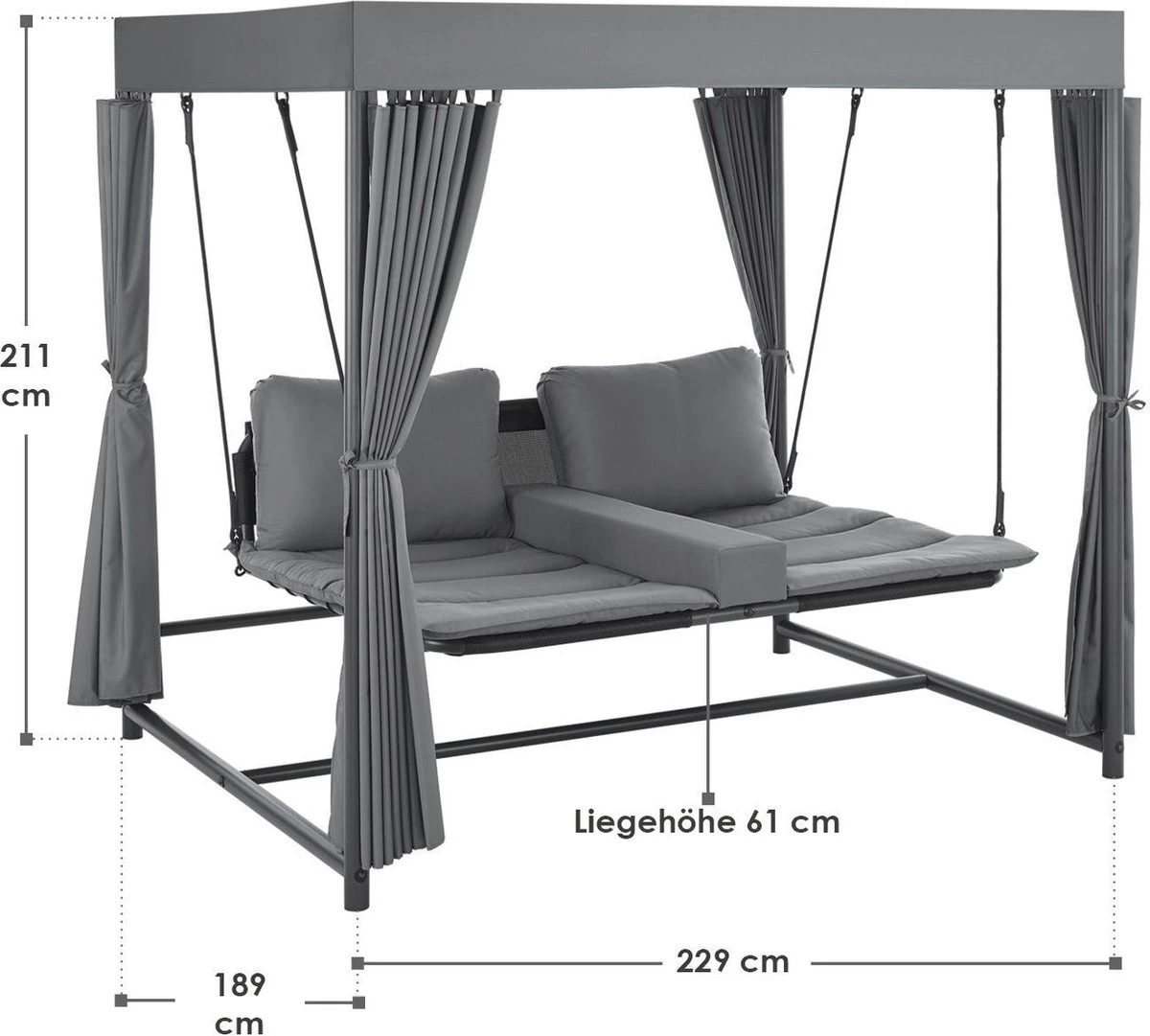Schommelbank / Ligbank Kassandra - Donkergrijs 7 Schommelbank / Ligbank Kassandra - Donkergrijs - Afbeelding 7