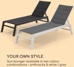 Blumfeldt Renazzo Lounge Ligstoel - Ligbed Voor De Tuin - Aluminium Tuinstoel - 6 Standen - Waterafstotend - Bekleding Van 70 % Pvc En 30 % Polyetheen - Zwart -Optimaal Tuinmeubel Winkel 1200x1089