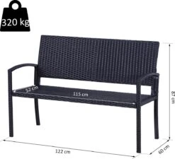 Outsunny Polyrotan Tuinbank 2-zits Parkbank Bank Staal Zwart 867-022 -Optimaal Tuinmeubel Winkel 1200x1093