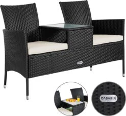 Casaria Polyrattan Tuinbank - Incl. Kussen - 143x55x88 Cm Zwart 16 Casaria Polyrattan Tuinbank - Incl. Kussen - 143x55x88 Cm Zwart -Optimaal Tuinmeubel Winkel 1200x1101