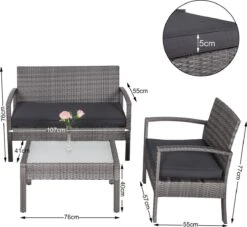 Casaria Polyrattan Loungeset – 2 Stoelen 1 Bank 1 Tafel - Antraciet -Optimaal Tuinmeubel Winkel 1200x1104 3