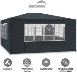 MaxxGarden Partytent - Paviljoen - 3x4m - Incl. Zijwanden - Waterdicht - Antraciet -Optimaal Tuinmeubel Winkel 1200x1129 1