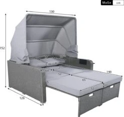 Polyrattan Patio Rieten Meubels Set Voor 2 Personen-Outdoor Rattan Sofa Set Met Intrekbare Luifel-lounge Bank-PE Rotan Loveseat Voor Achtertuin Veranda Tuin Zwembad Balkon-grijs -Optimaal Tuinmeubel Winkel 1200x1130