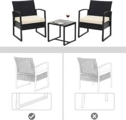 Songmics Tuinmeubelset, 3-delige Set, Van Polyrotan, Voor Outdoor, Terras, Balkon, Tuin, Eenvoudige Montage, Bijzettafel En 2 Stoelen, Zwart-beige -Optimaal Tuinmeubel Winkel 1200x1143 5