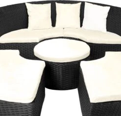 Casaria Polyrattan Zonne-Eiland Ø185cm – Incl. Kussens - Zwart Crème -Optimaal Tuinmeubel Winkel 1200x1144