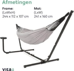 Vita5 Hangmat Met Standaard – 2 Persoons – Incl. Bekerhouder – 205kg Draaggewicht – Grijs 17 Vita5 Hangmat Met Standaard – 2 Persoons – Incl. Bekerhouder – 205kg Draaggewicht – Grijs -Optimaal Tuinmeubel Winkel 1200x1155 4