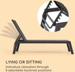 Blumfeldt Renazzo Lounge Ligstoel - Ligbed Voor De Tuin - Aluminium Tuinstoel - 6 Standen - Waterafstotend - Bekleding Van 70 % Pvc En 30 % Polyetheen - Zwart -Optimaal Tuinmeubel Winkel 1200x1157