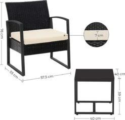 Songmics Tuinmeubelset, 3-delige Set, Van Polyrotan, Voor Outdoor, Terras, Balkon, Tuin, Eenvoudige Montage, Bijzettafel En 2 Stoelen, Zwart-beige -Optimaal Tuinmeubel Winkel 1200x1157 6